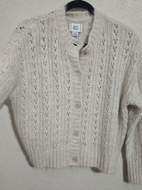 BDG Cream Open-Knit Button-Up Cardigan